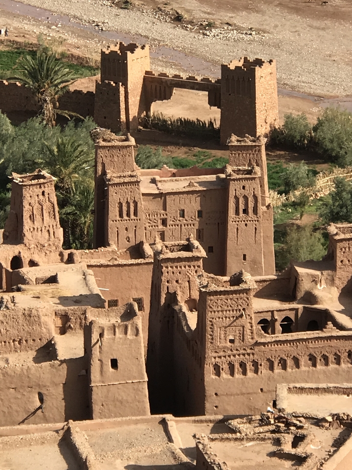 Ancient stone structures with intricate architecture.
