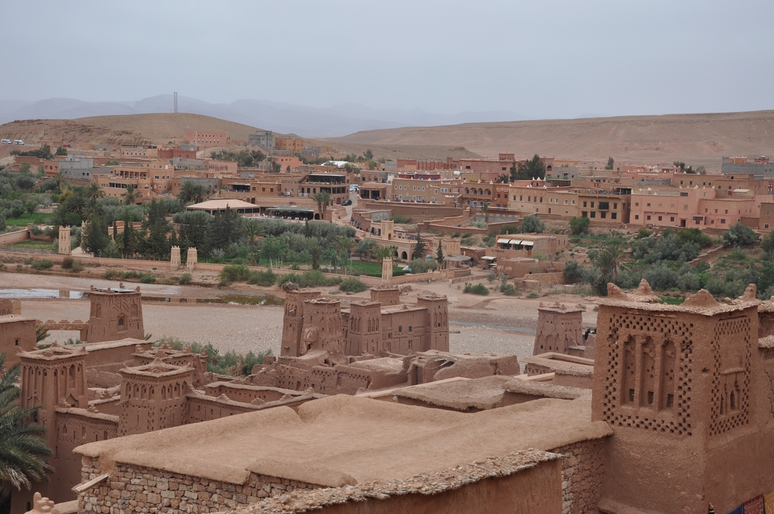 View of a fortified city with clay structures