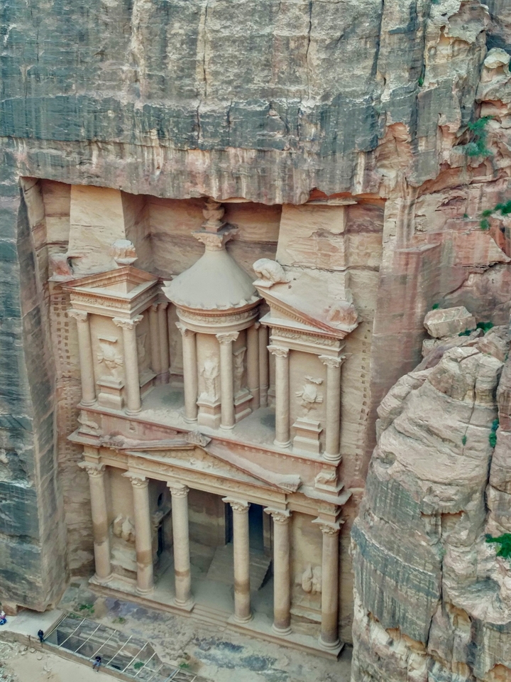 Iconic ancient structure carved in sandstone, known as Al-Khazneh or The Treasury.
