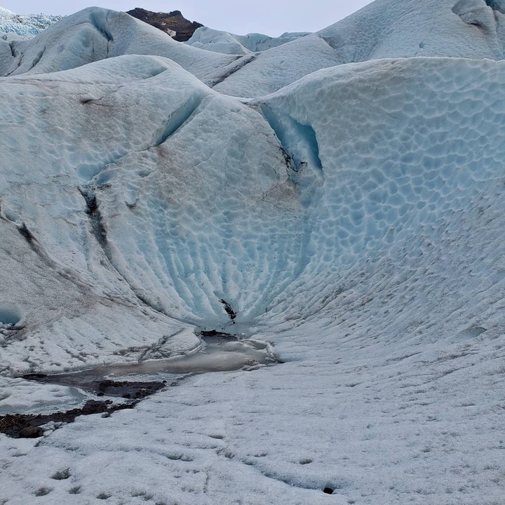 Close-up view of ice formations with intricate patterns.