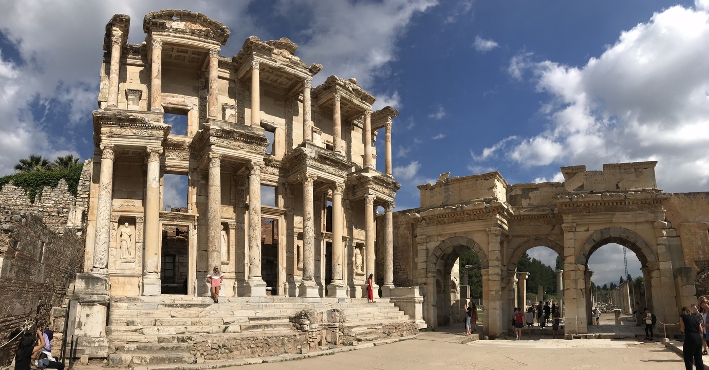Historic ruins with columns and stone architecture.