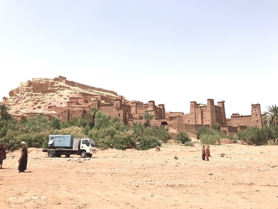 Ait Benhaddou Kasbah with a rocky desert landscape