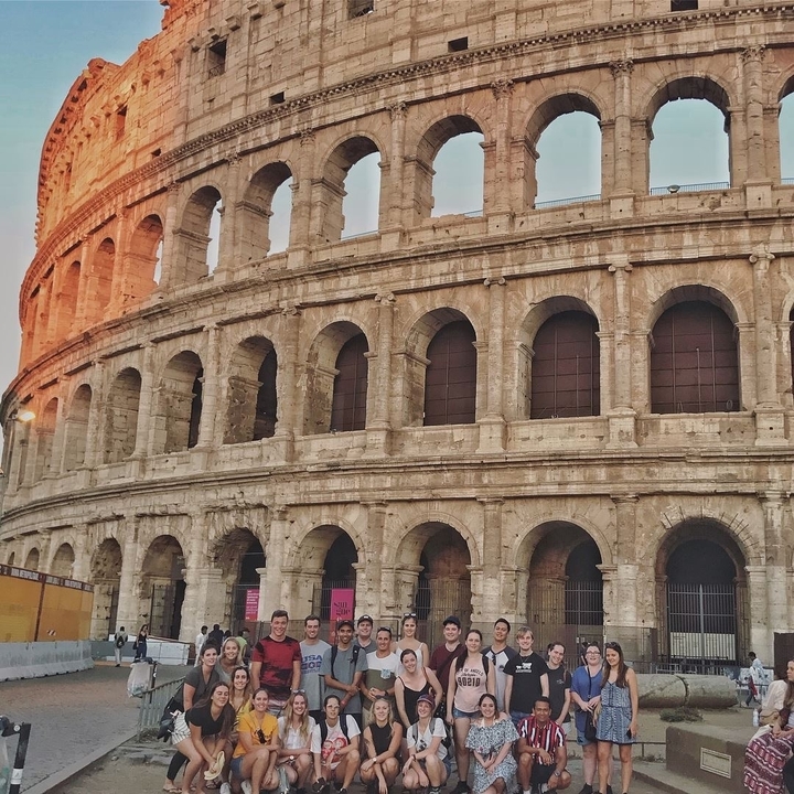Close-up view of the Colosseum with its iconic arches.
