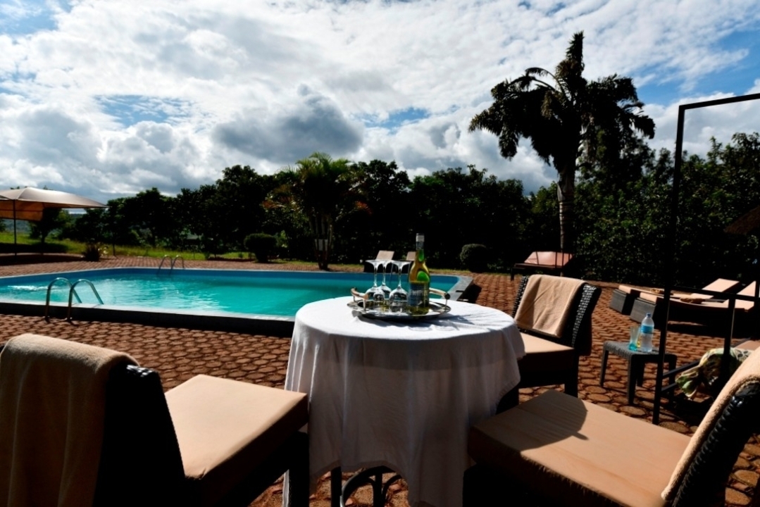 Dîner en plein air au bord d'une piscine.