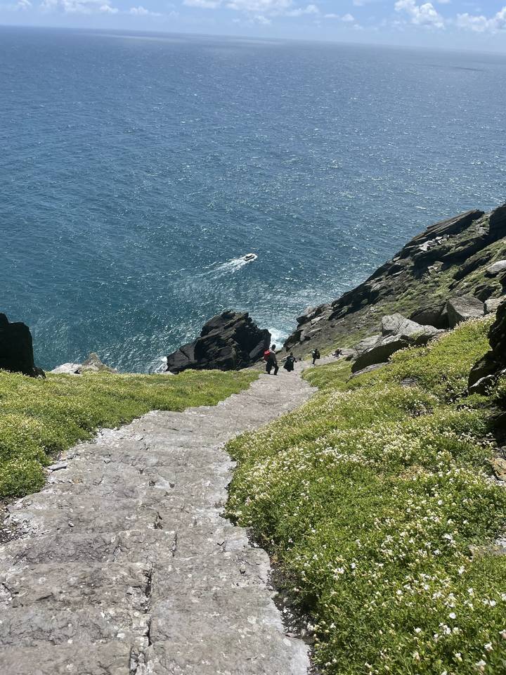 Person standing on a cliff overlooking the ocean.
