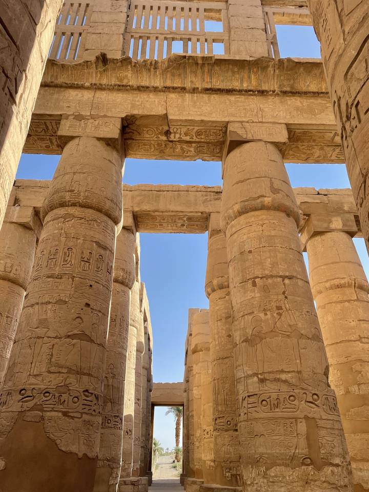 Columns inside an Egyptian temple.