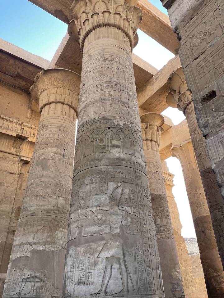 Ancient columns with hieroglyphics in Kom Ombo.
