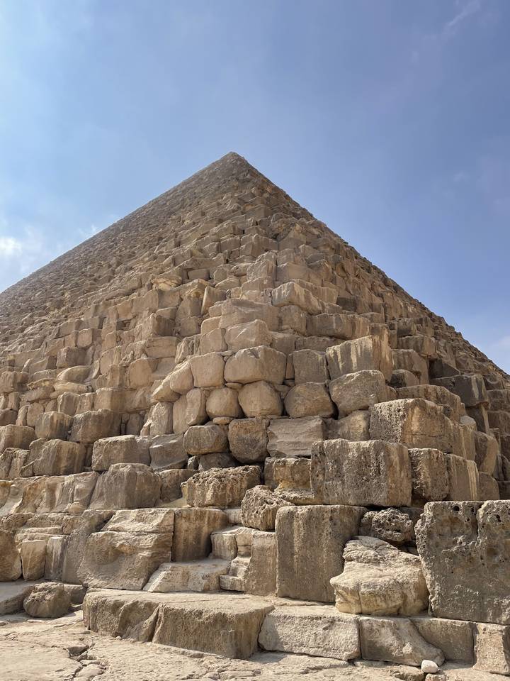 Detailed view of stones forming a pyramid wall.