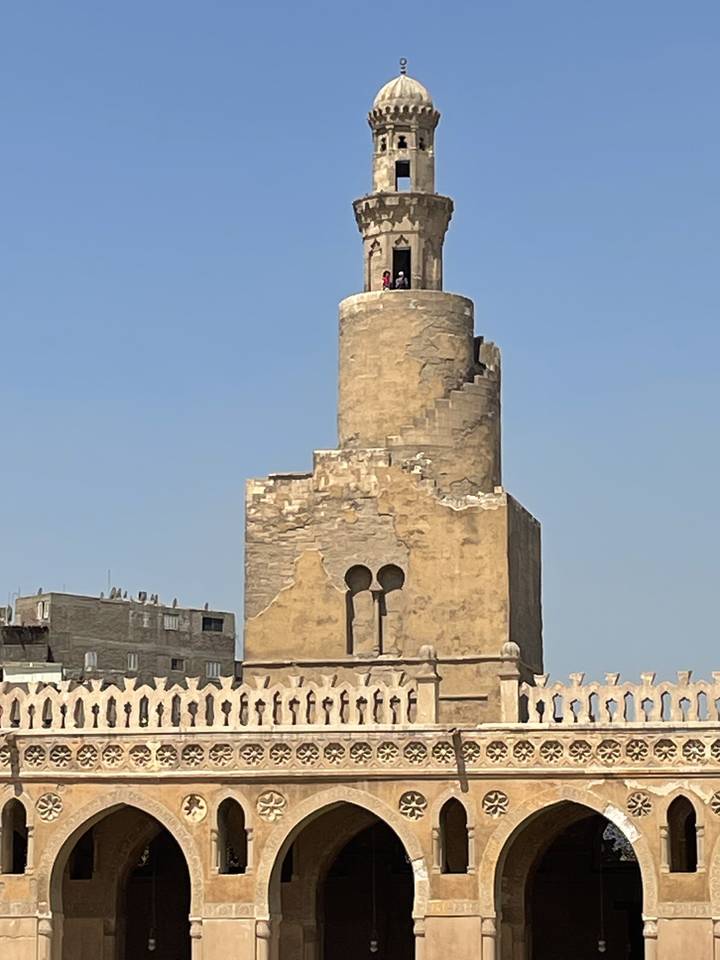 Old minaret with intricate designs.