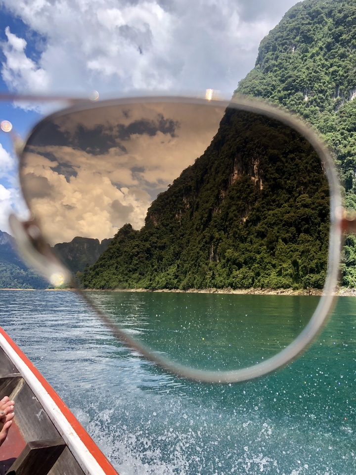 Scenery viewed through a pair of sunglasses.