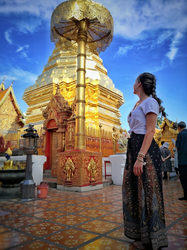 Person admiring a golden temple.