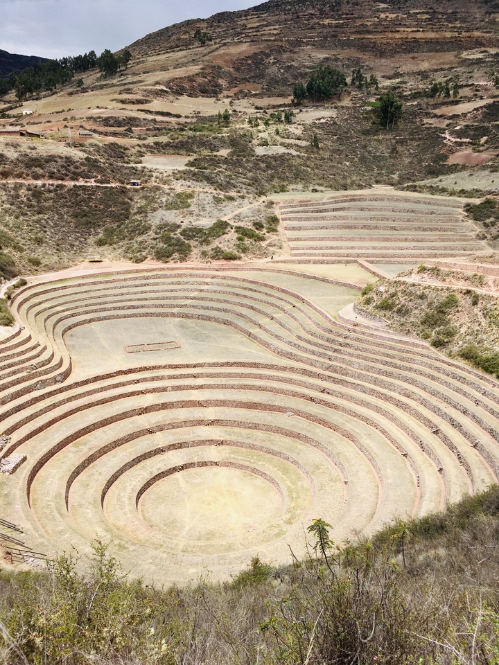 Terrasses circulaires sculptées dans le paysage.