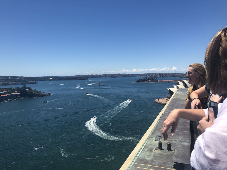 Vue depuis le Pont du Port de Sydney avec des personnes observant le front de mer.