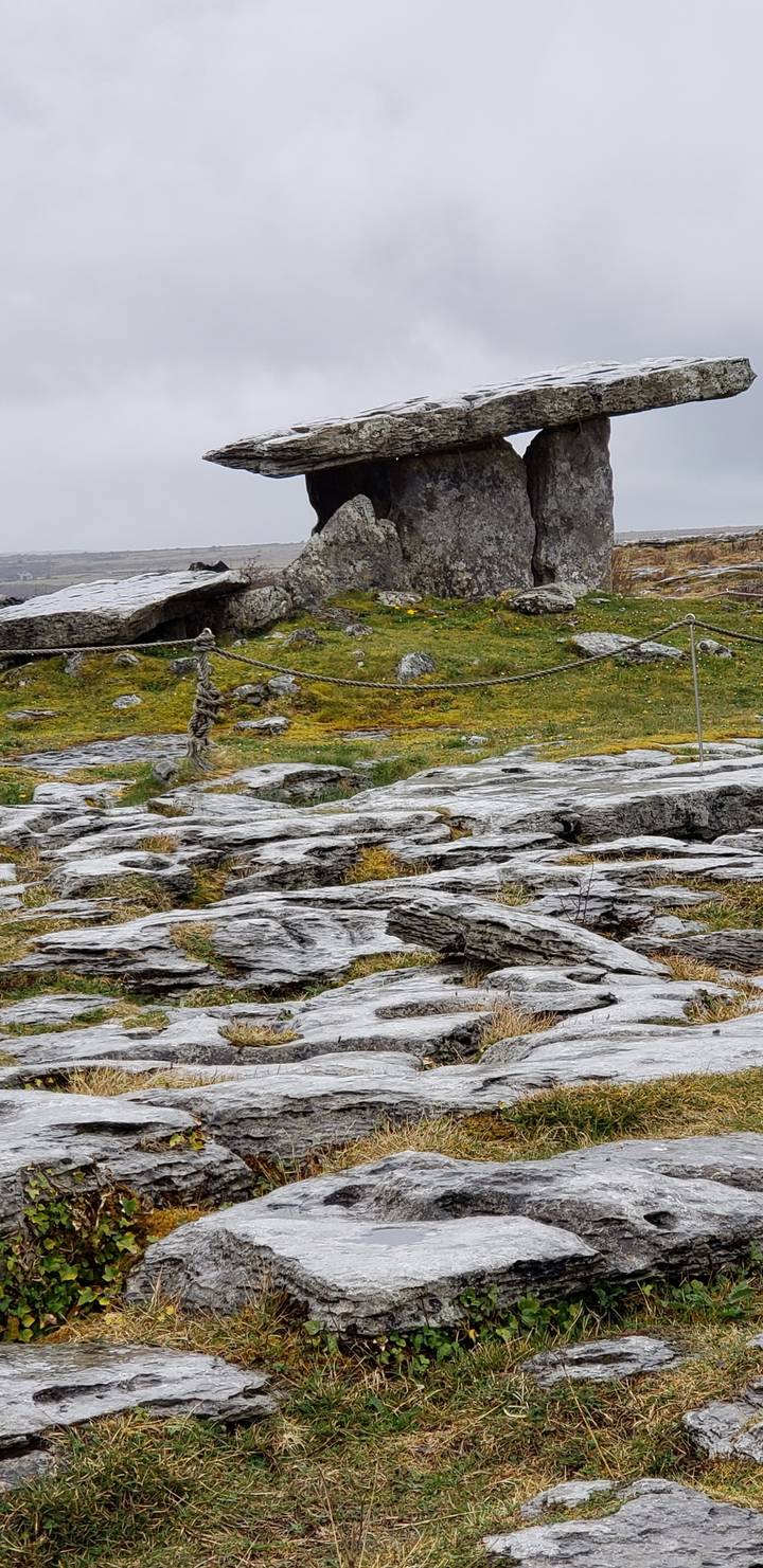 Poulnabrone Dolmen on limestone terrain.