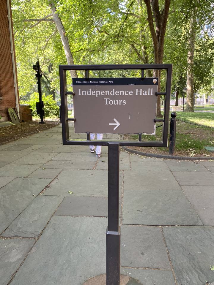 Sign for Independence Hall tours.
