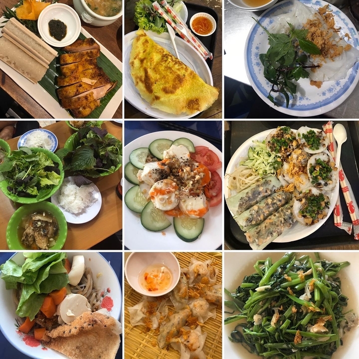 Divers plats et salades vietnamiens.