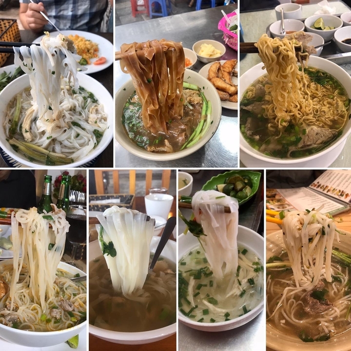 Différents bols de soupes de nouilles vietnamiennes.