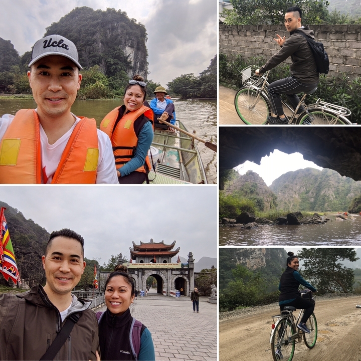 Diverses activités de plein air et culturelles au Vietnam, notamment l'aviron et le cyclisme.