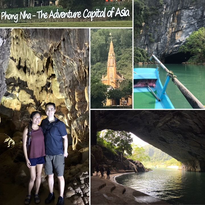Diverses vues panoramiques et culturelles incluant une grotte et une rivière.