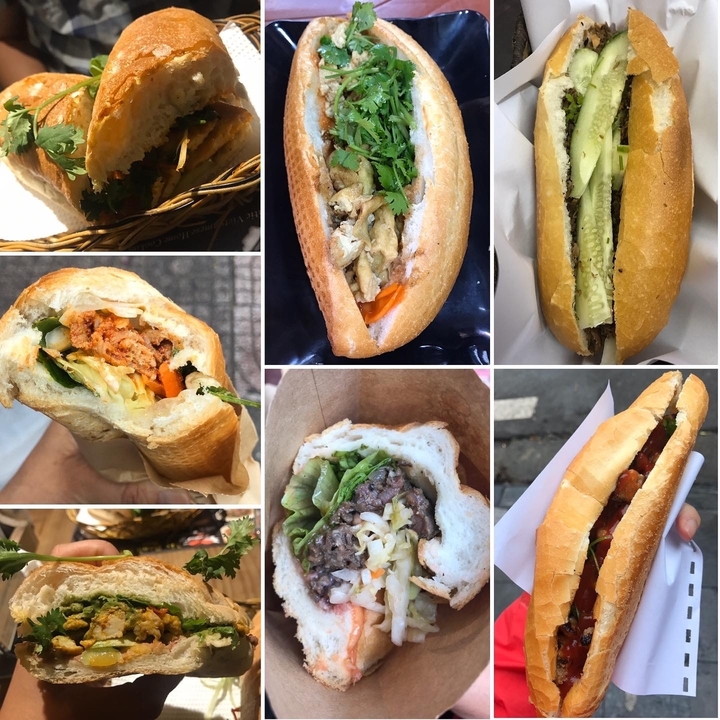 Divers sandwichs banh mi vietnamiens.
