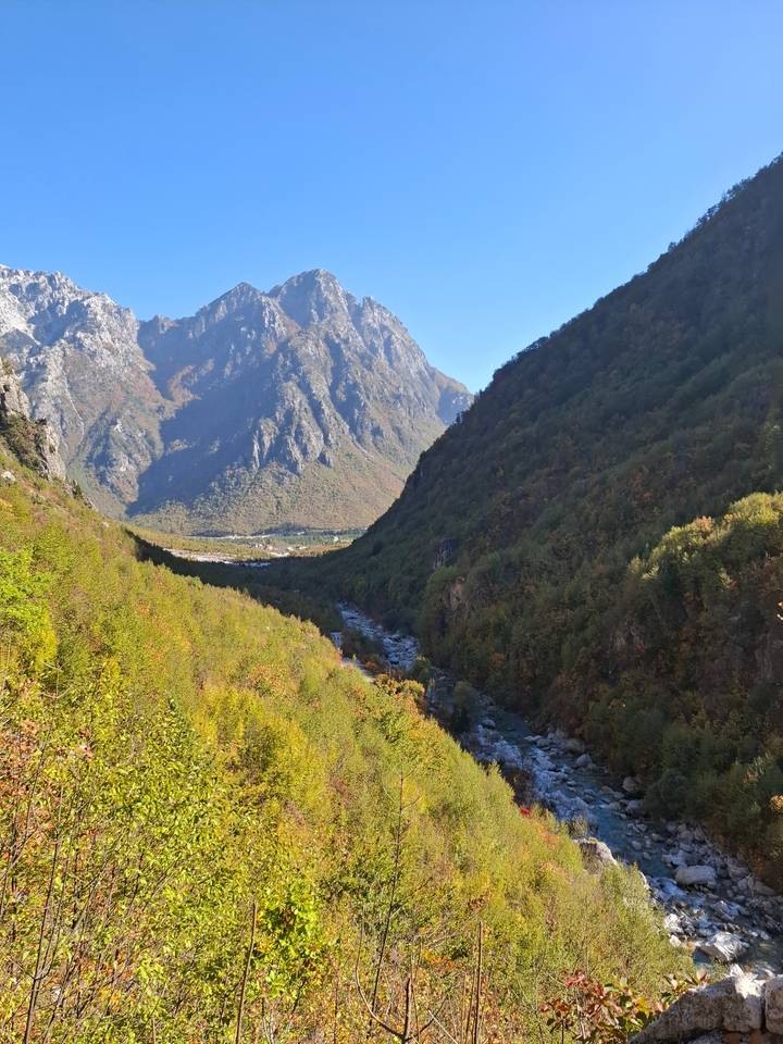 Mountain landscape with a blue sky.