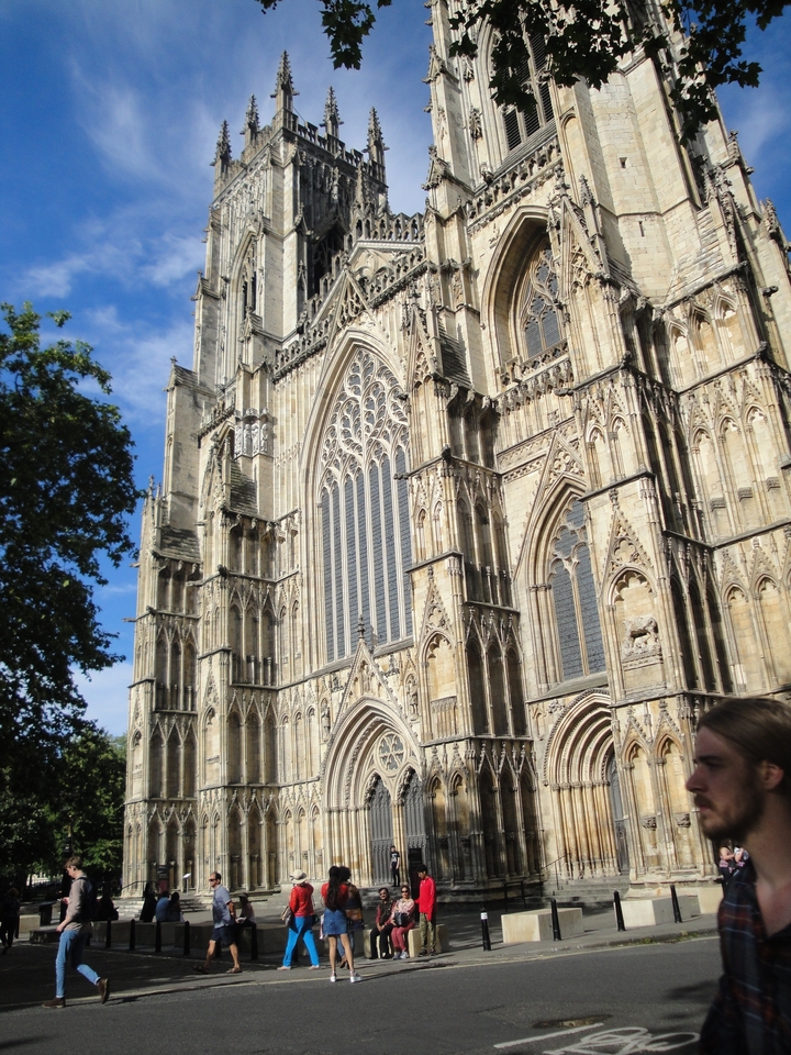 A gothic-style cathedral facade with intricate details.