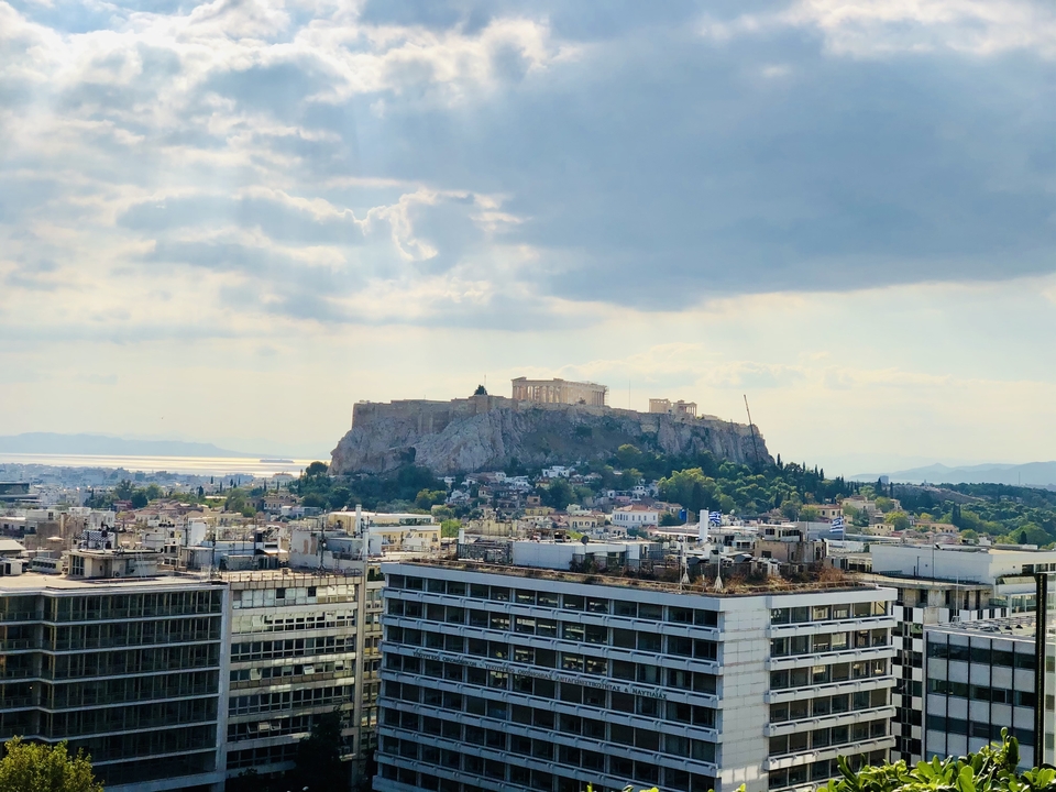 View of Acropolis in Athens from a distance.