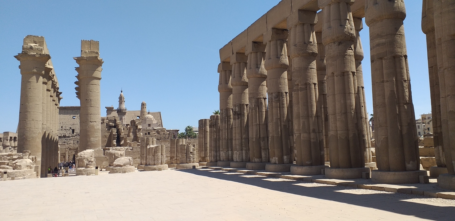 Ancient temple ruins with large columns in Luxor.