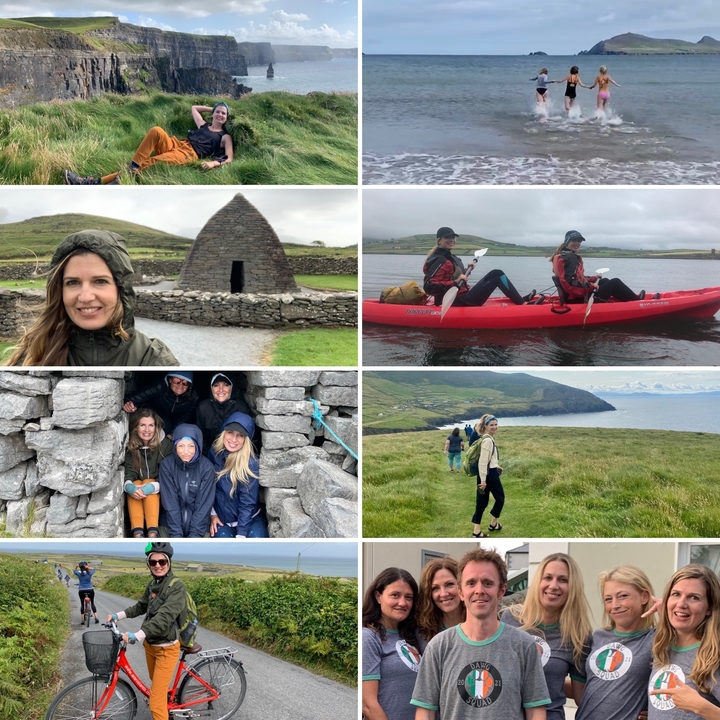 Collage of outdoor activities including kayaking and hiking.
