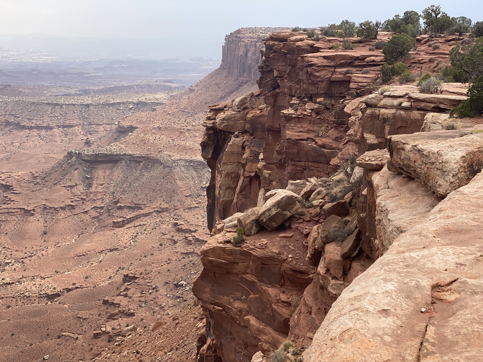 Canyonland with a view of expansive rock formations.