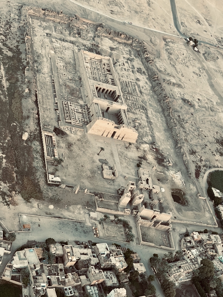 Aerial view of ancient Egyptian ruins.