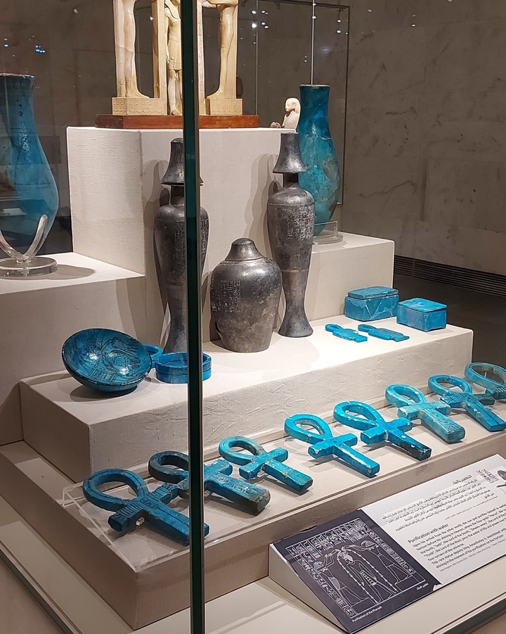 Display of ancient artifacts in a museum.