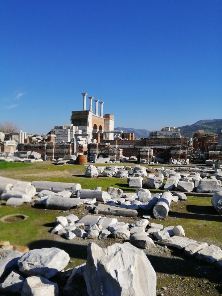 Site of ancient ruins with broken columns