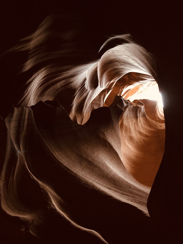 Antelope Canyon with light streaming through.