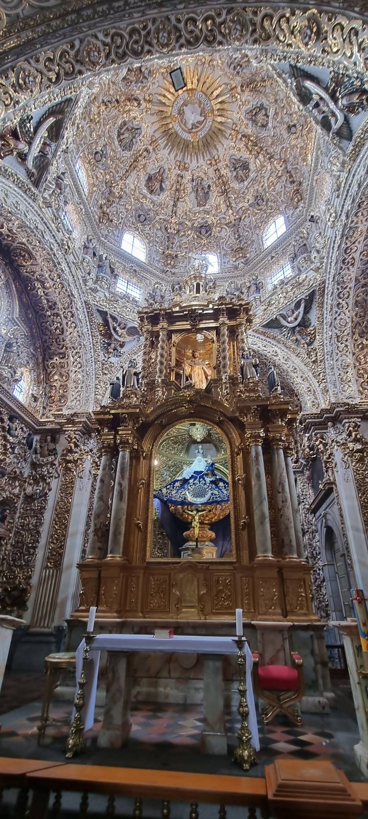Ornate interior of a historical Mexican church.