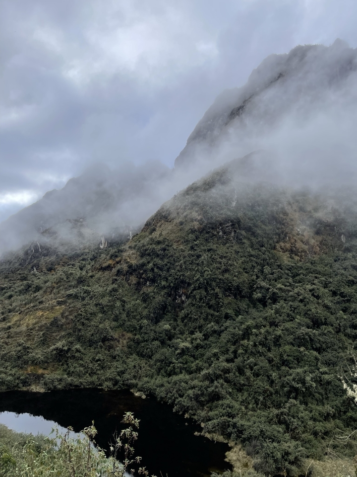 Fog-covered mountain landscape.