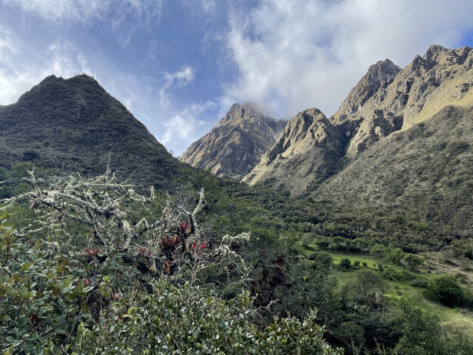 A rugged mountain landscape with clear skies.