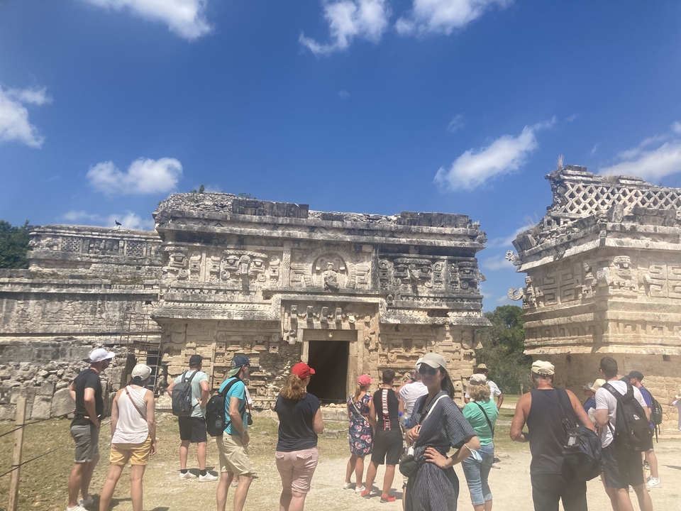 Tourists exploring ancient ruins.