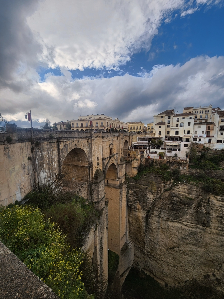 Historic bridge and old town buildings.
