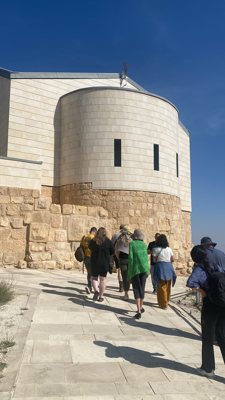 Tourists visiting a historic building.