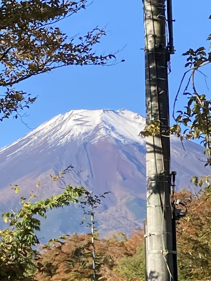 Mount Fuji in the background with clear blue sky.