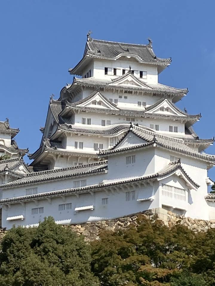 Himeji Castle, white castle with traditional architecture.