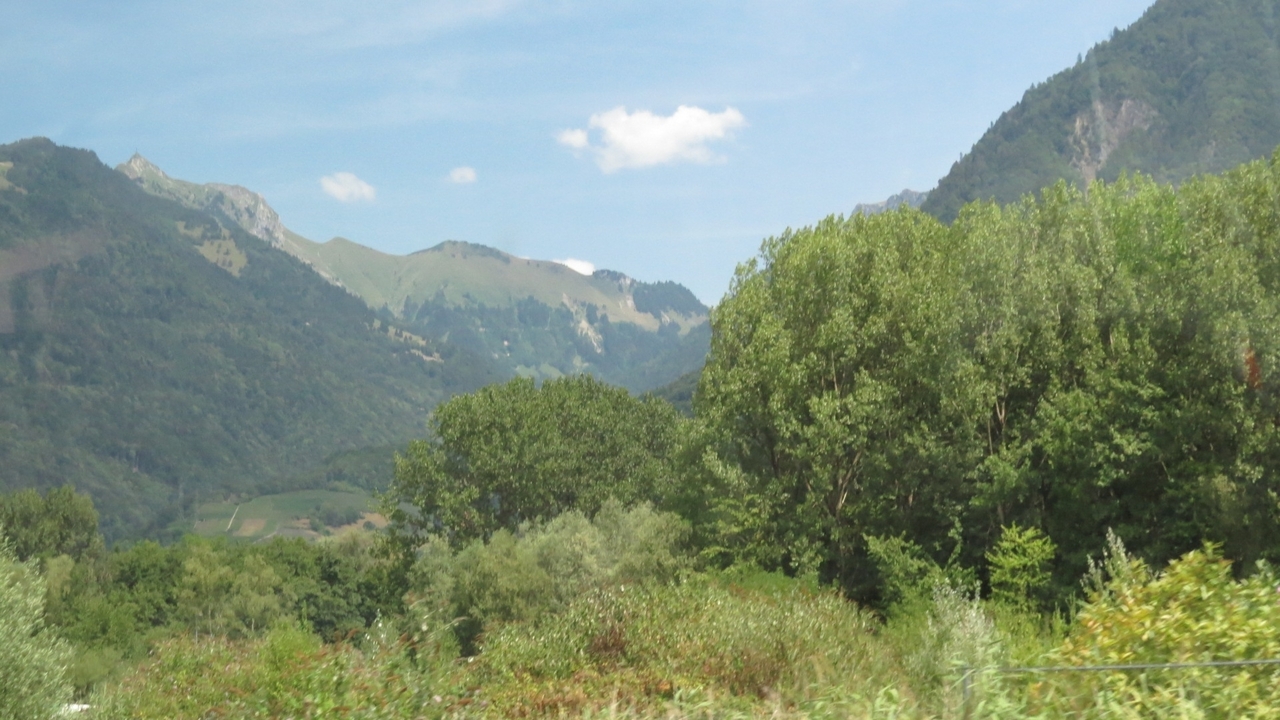 Natural landscape of mountains with dense forests.