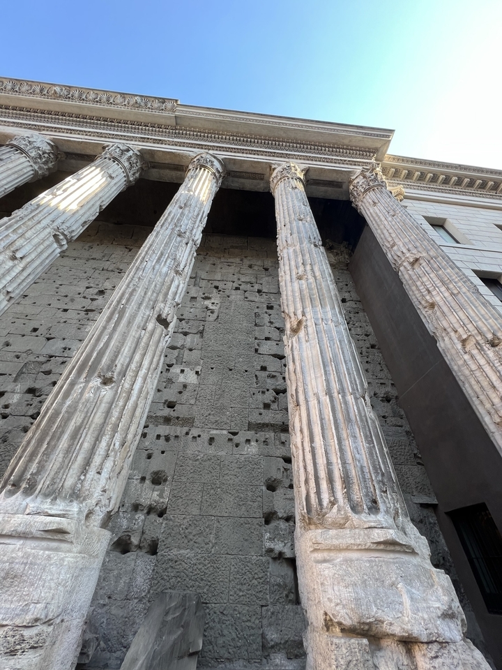Close view of ancient stone pillars.