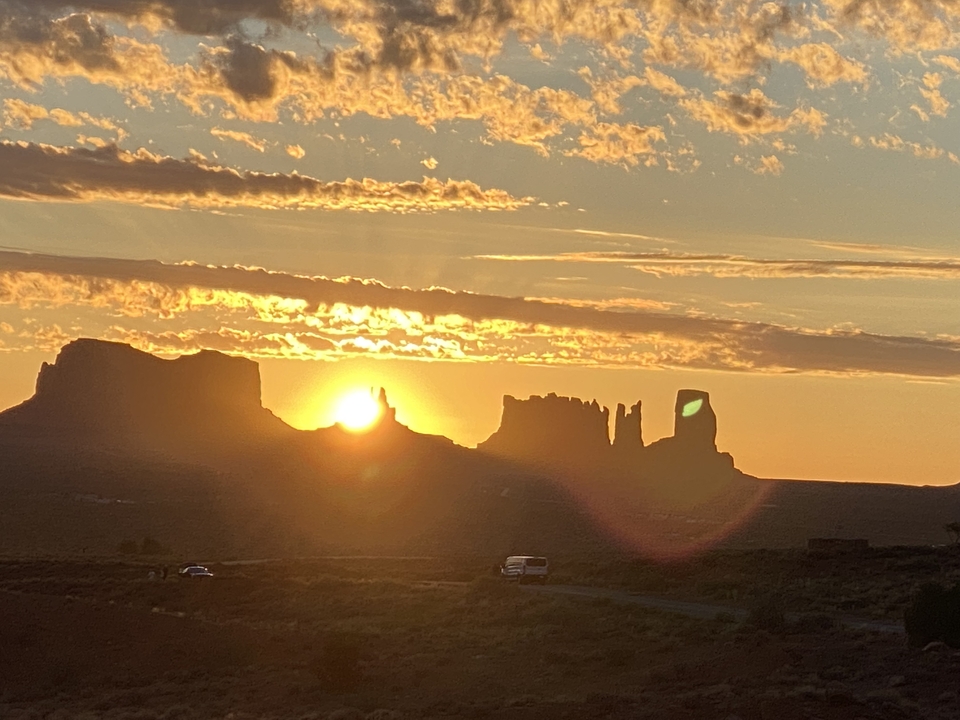 Silhouette of rock formations at sunset.