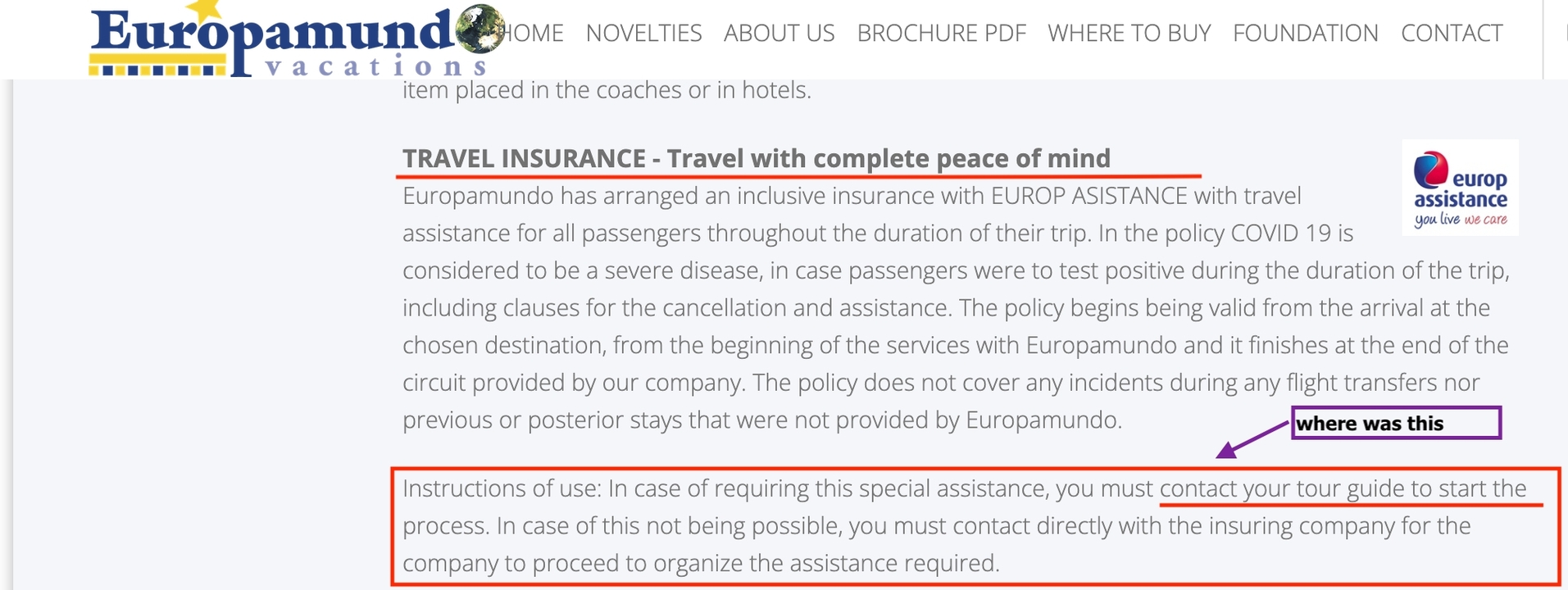 Text from a travel insurance document.