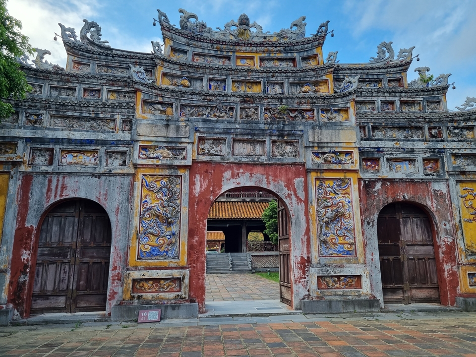 Historic gateway with ornate designs.