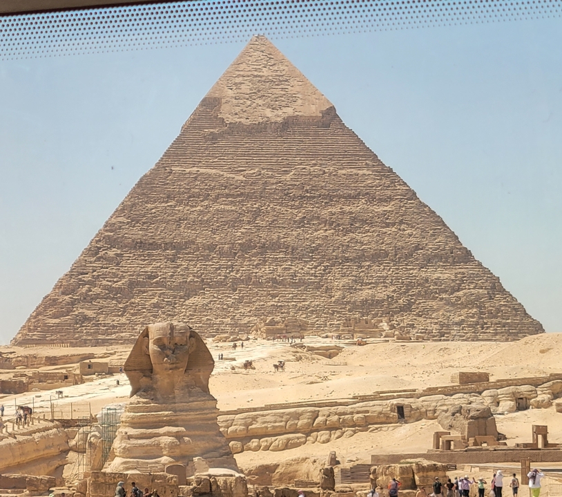 The Great Pyramid of Giza with the Sphinx in the foreground.