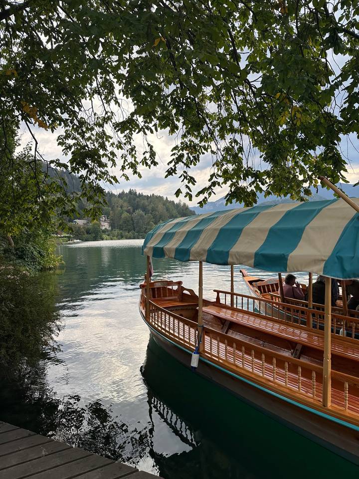 Docked boat on a lake.