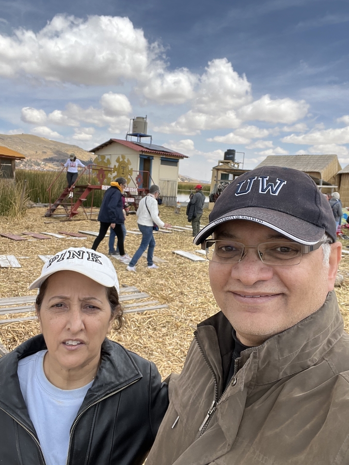 Selfie of two people at Uros Reed Islands.